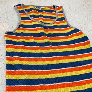 Mr Turk Mens Striped Tank Yellow, Orange and Blue Size Small